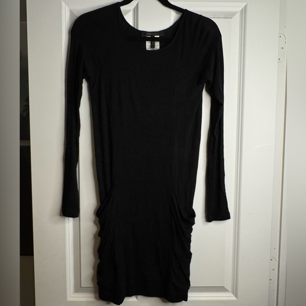 BCBGMaxAzria - Black Long Sleeve Mini Dress with Side Pockets - Size: S